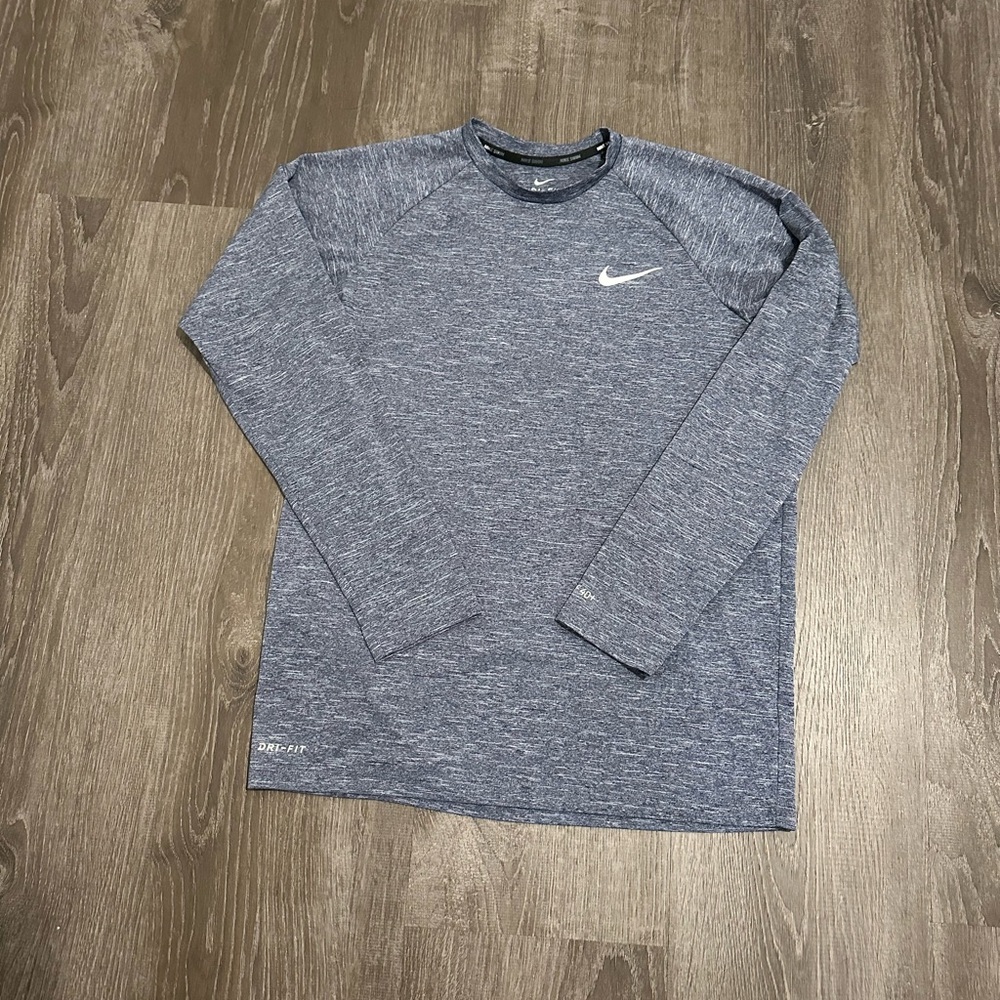 Nike Swim Dri-Fit Men’s SPF 40 Long Sleeve Shirt Heather Navy Blue Size S